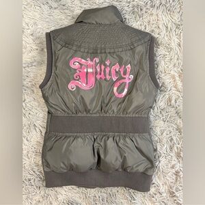Juicy Couture Olive Green Puffer Vest with Pink Logo